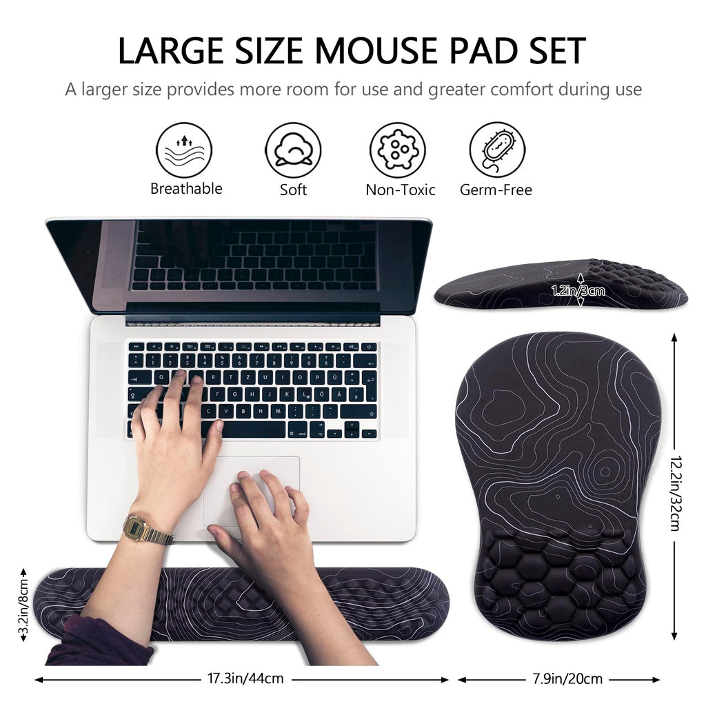 Ergonomic Mouse Pad with Wrist Support and Keyboard Wrist Rest Set | Memory Foam Wrist Cushion, Non-Slip PU Base, Massage Design, Relieves Wrist Pressure for Work, Gaming & Office Use