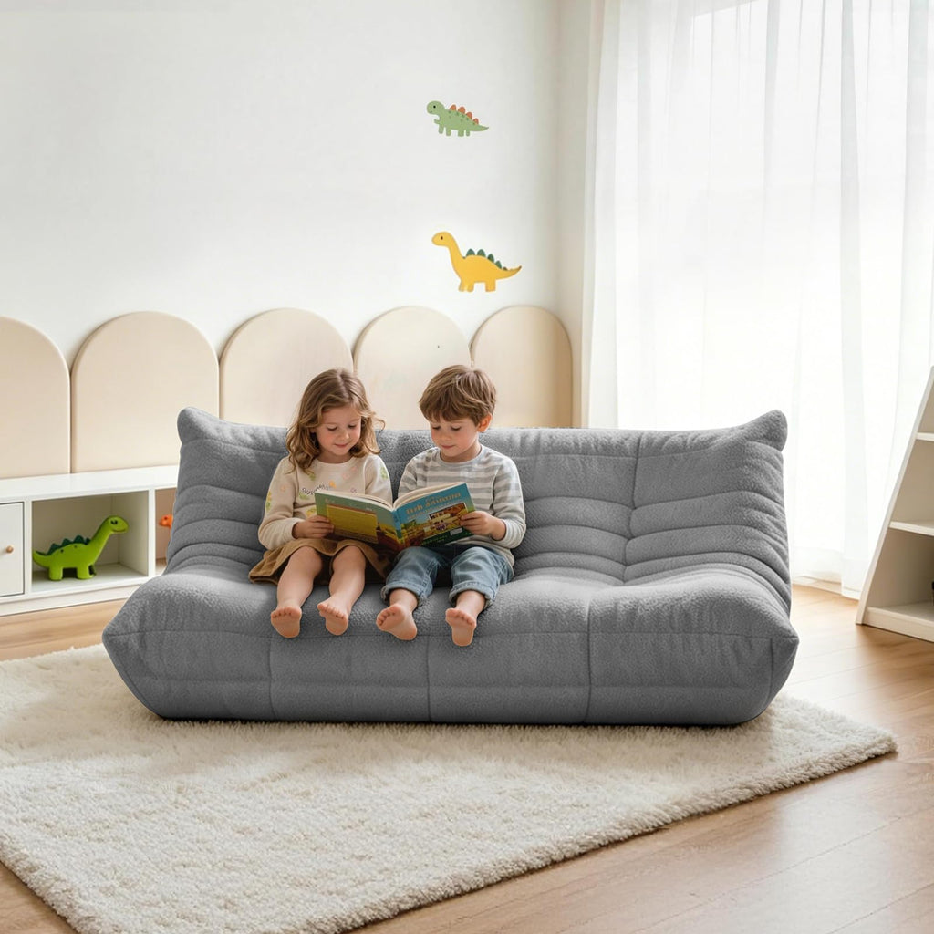 Adults Bean Bag Chairs Lazy Floor Sofa Togo Couch Comfy Memory Foam Reading Chair Teddy Fleece BeanBag for Living Room Bedroom Dorm Office Gaming Room, Green, 1 Seater