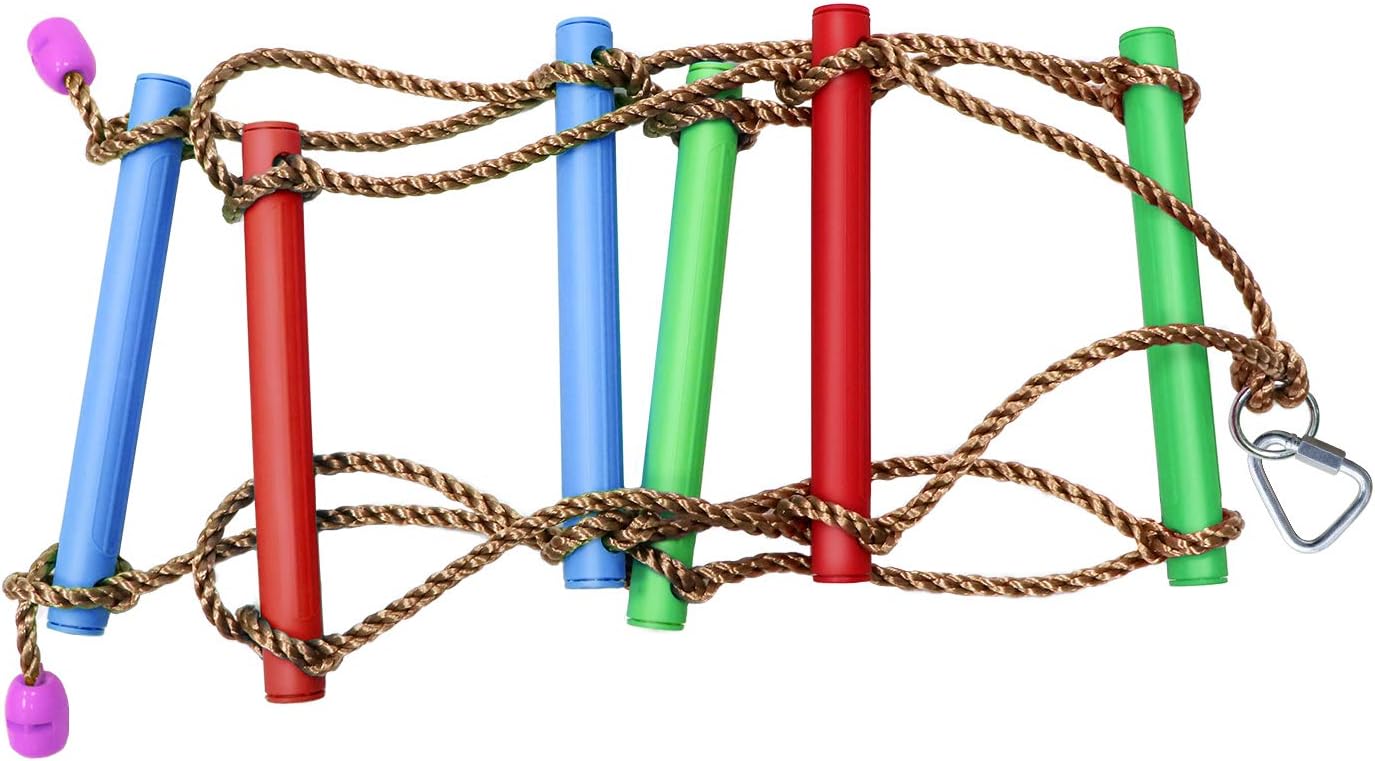 Rainbow Craft 6.6FT Climbing Rope Ninja Ladder for Kids - Kids Ninja Warrior Obstacle Course Accessories - Swing Rope Ladder