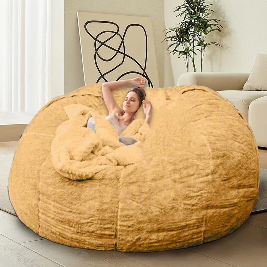 HDMLDP Bean Bag Chair for Adults Kids Without Filling Comfy Fluffy Giant Round Beanbag Lazy Sofa Cover for Reading Chair Floor Chair, 6FT, Grey