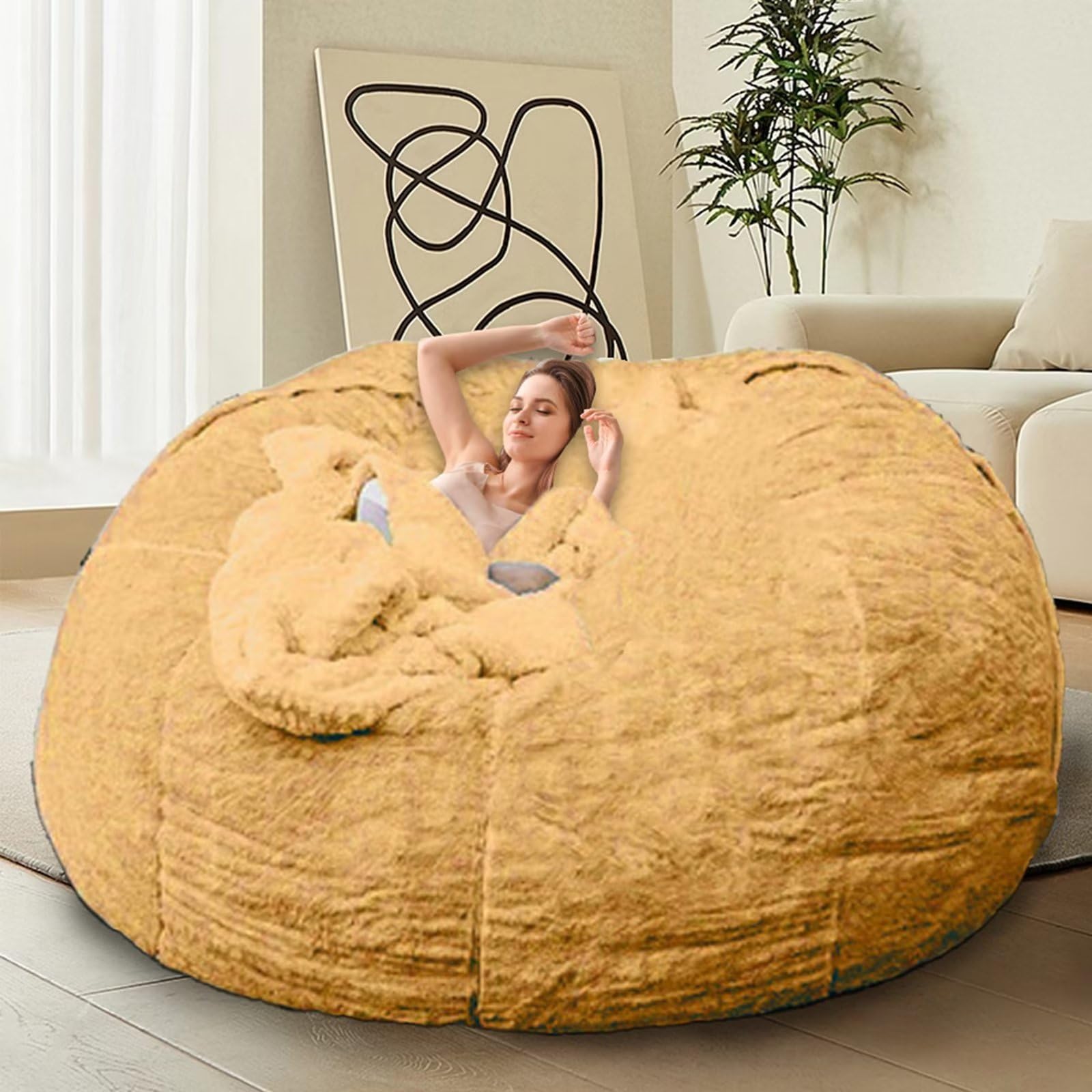 HDMLDP Bean Bag Chair for Adults Kids Without Filling Comfy Fluffy Giant Round Beanbag Lazy Sofa Cover for Reading Chair Floor Chair, 6FT, Grey