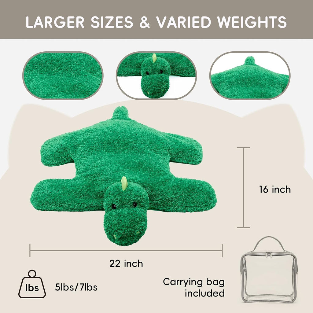 L'AGRATY Weighted Lap Pad for Kids 5 lbs, Sensory Needs Weighted Dinosaur Stuffed Animals Lap Blanket Soft Plush Hugging Sensory for Kids Teen Adults Removable Washable Cover