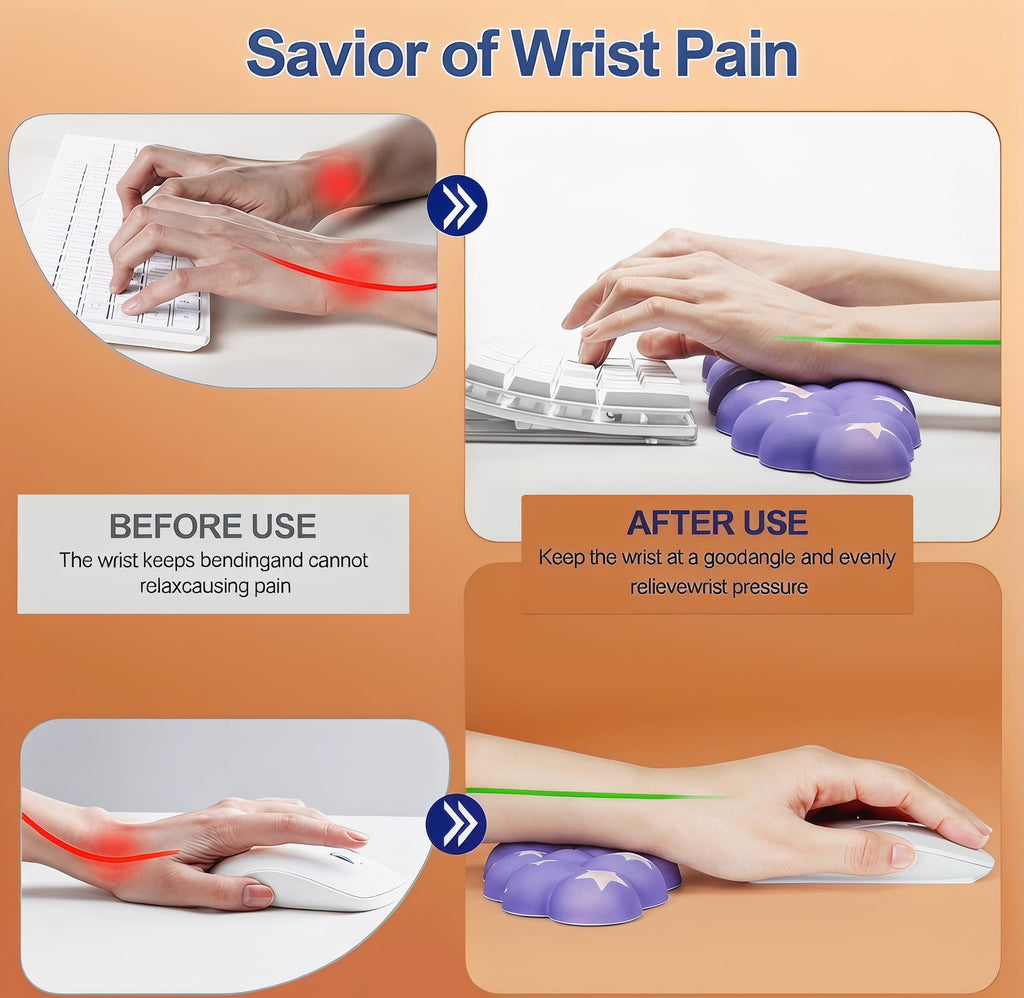 Silky Cloud Wrist Rest Set for Keyboard & Mouse, 16.9", Purple Star | Memory Foam Arm Rest with Ergonomic Support Fits Full Keyboards and Reduces Typing Fatigue for Office, Gaming and Home Use