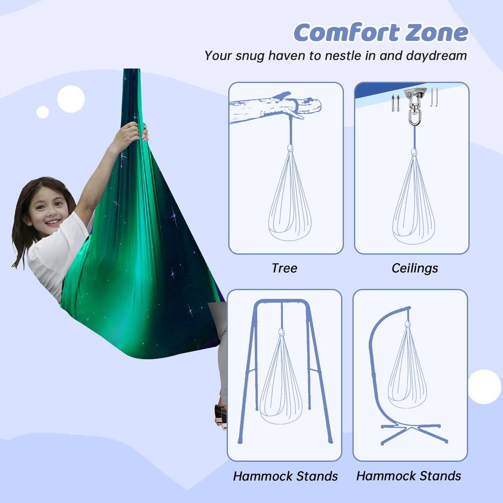 Aokitec Sensory Swing for Kids with Special Needs, Indoor Kids Swing Cuddle Hammock Chair Adjustable Aerial Swing for Children with Autism, ADHD, Asperger, Sensory Integration(Blue)