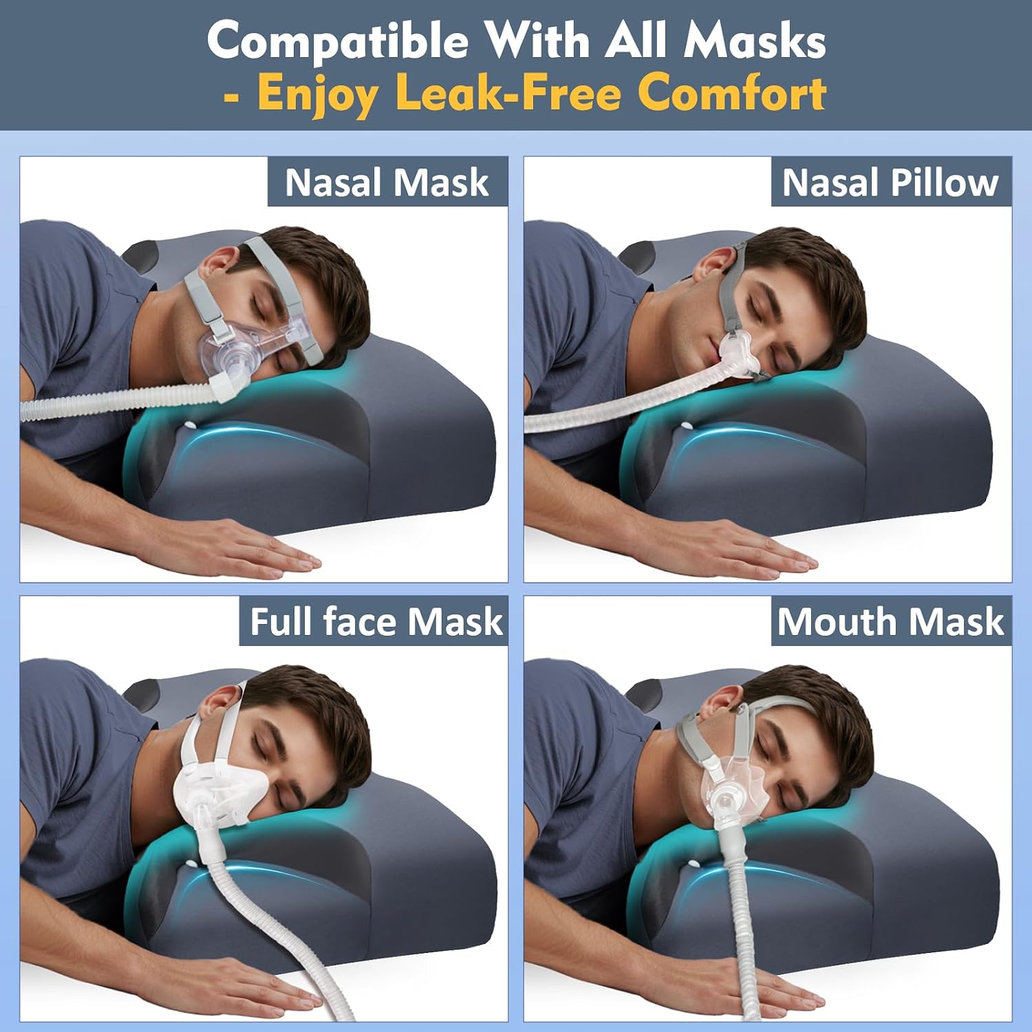 IKSTAR Adjustable CPAP Pillow for Side & Back Sleepers – Reduce Mask Air Leaks & Pressure, Cervical Memory Foam Neck Support with 2cm Removable Insert, Cooling Washable Cover – Fits Full Face Masks