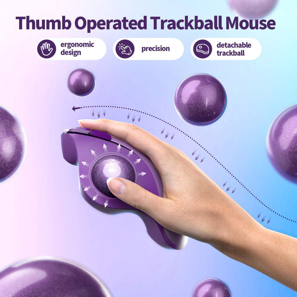 seenda Wireless Trackball Mouse, Ergonomic Bluetooth Rollerball Mouse Rechargeable, 3 Device Connection Optical Mice Adjustable DPI Thumb Control Mice Compatible for PC/Laptop/Windows/Mac - Pink