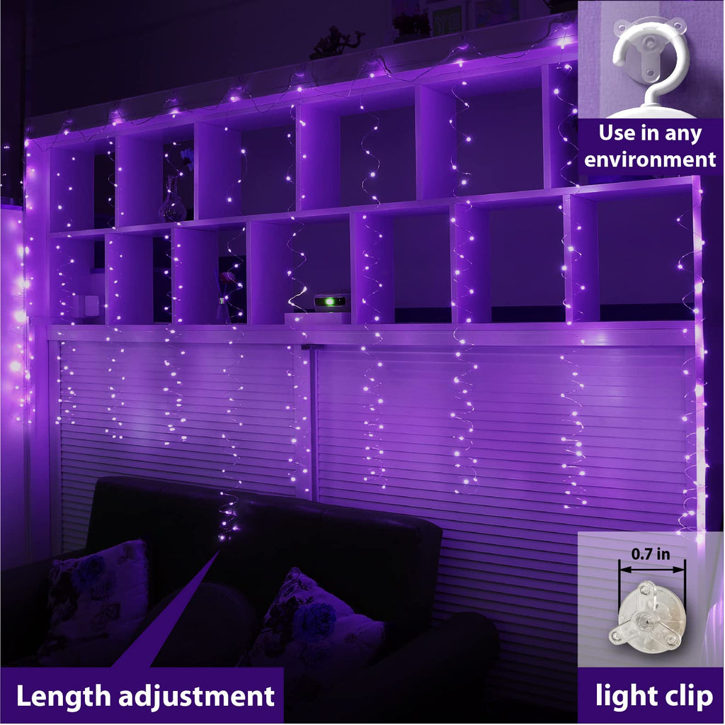 ZSJWL 300 LED Curtain Fairy Lights with Remote, 8 Modes 9.8 × 9.8 Ft Curtain String Light USB Plug in, Twinkle Silver Wire Lights for Bedroom Window Chrismas Wedding Party, Warm White