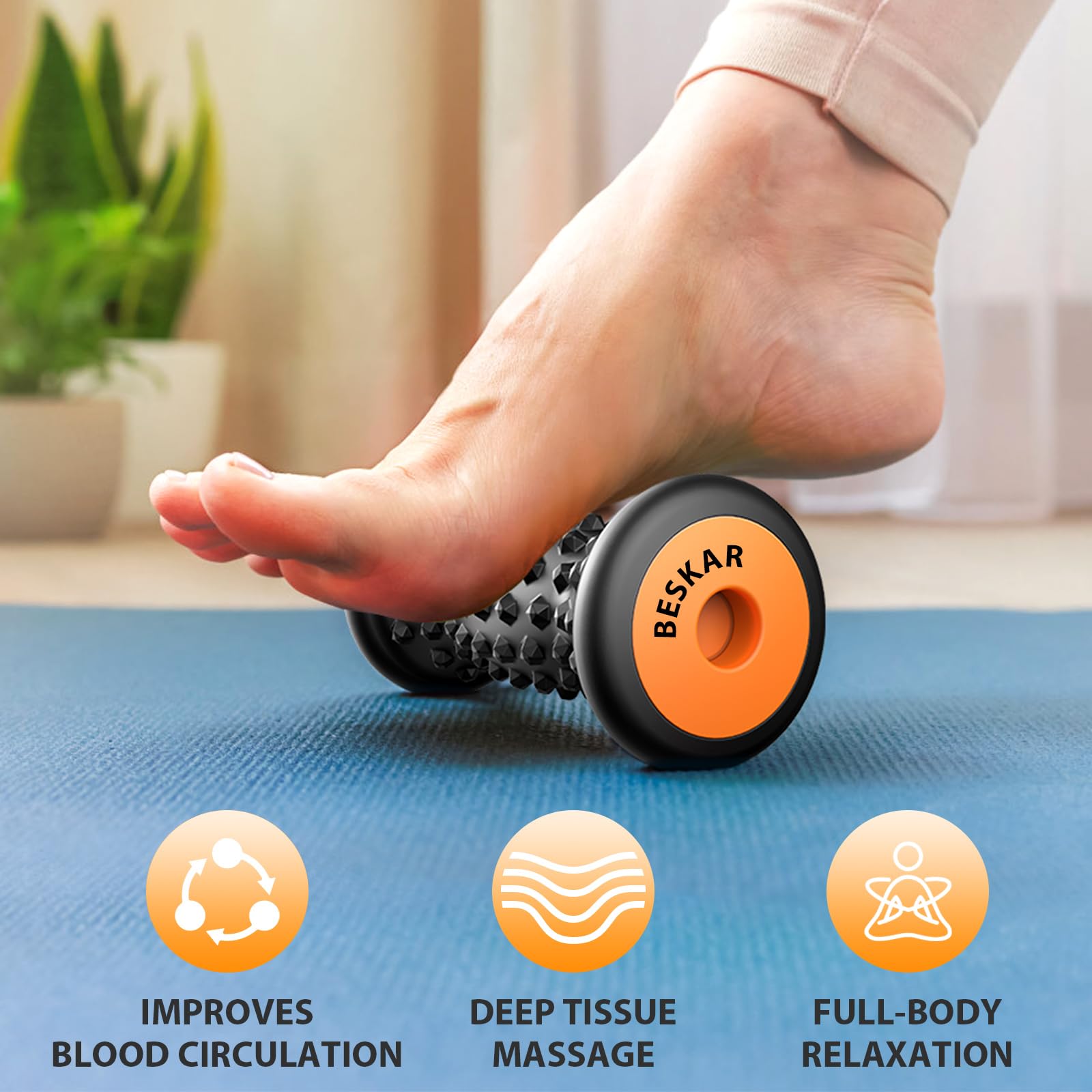 BESKAR Foot Massager Roller for Plantar Fasciitis Relief, Portable Feet Roller to Deep Tissue Muscle Massage, Foot Arch and Heel Pain, Reflexology Tool