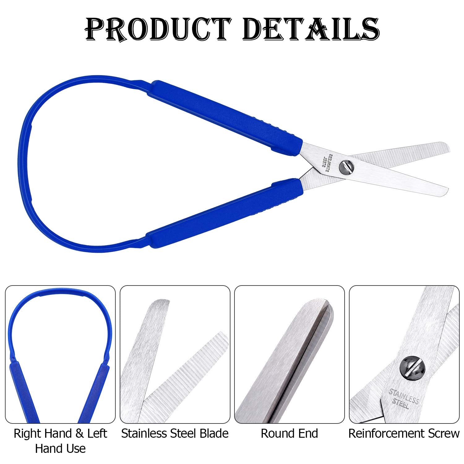 6 Pcs Loop Scissors for Teens and Adults 8" Adaptive Design Scissor Colorful Handle Self-opening Safety Scissors Looped Adaptive Cutting Support Special Needs for Children and Adults Daily DIY Craft