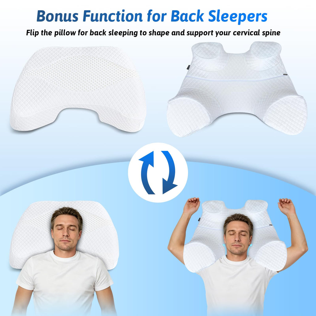 Side Sleeper Pillow with Arm Hole, Shoulder Relief System, Arm Pillow for Neck and Shoulder Pain, Premium Memory Foam, Suitable for Side, Back and Stomach Sleepers - Grey, 6in Height