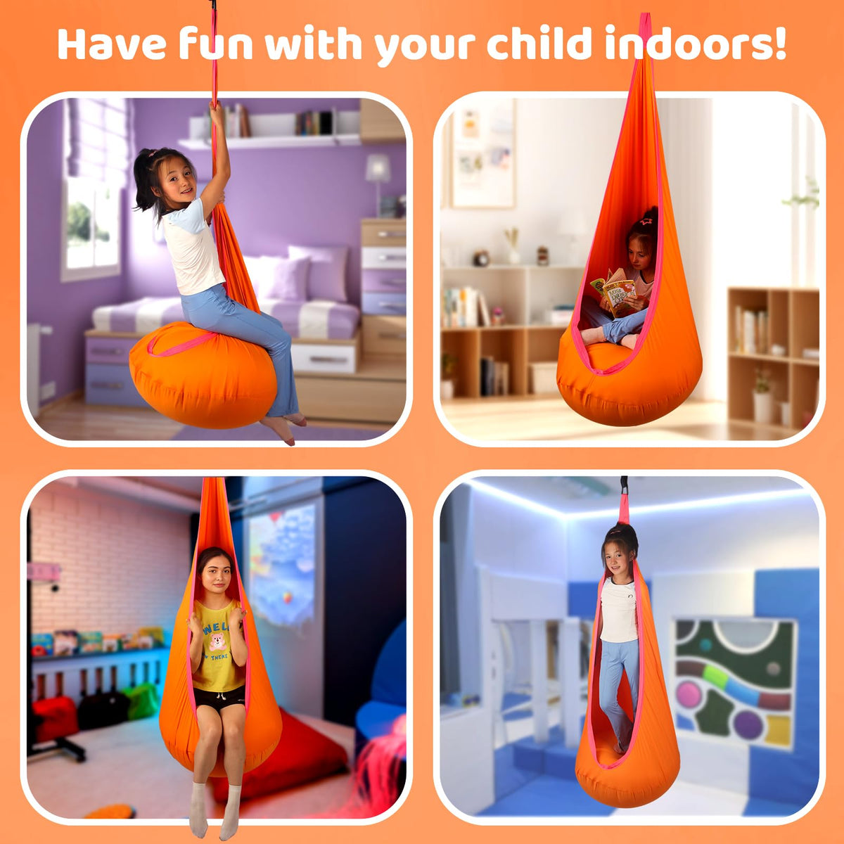 Sensory Pod Swing for Kids | Hammock Chair Seat, Inflatable Cushion, Includes Hardware Hanger Kit for Aspergers Autism ADHD
