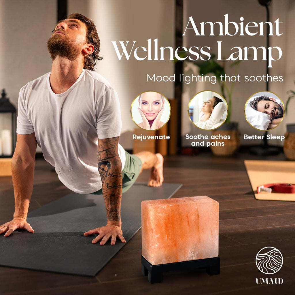 UMAID Himalayan Salt Lamp Bowl with 6 Himalayan Salt Massage Stones, Dimmable Pink Rock Salt Lamp for Bedroom, Office Desk & Meditation Room, Spa Decor, Relaxation Home Decor Gifts for Men & Women