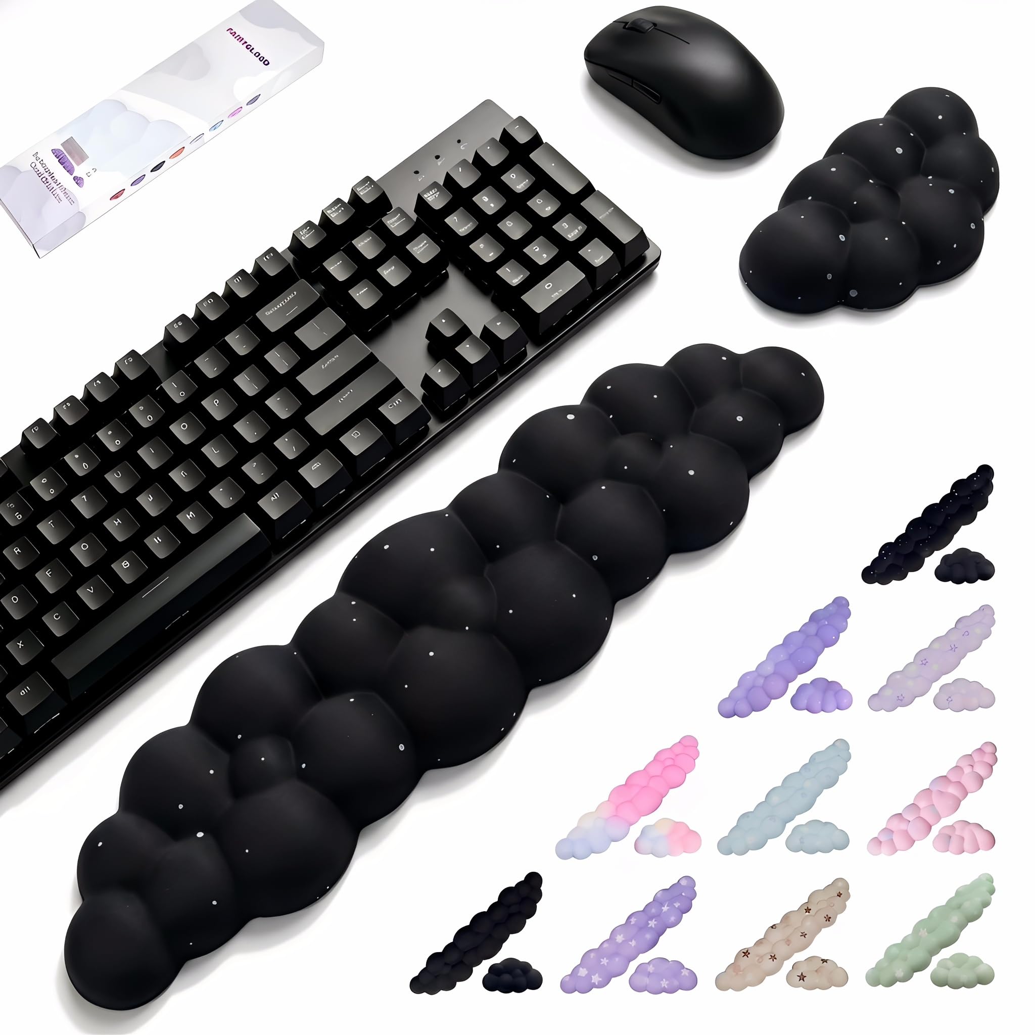 Silky Cloud Wrist Rest Set for Keyboard & Mouse, 16.9", Purple Star | Memory Foam Arm Rest with Ergonomic Support Fits Full Keyboards and Reduces Typing Fatigue for Office, Gaming and Home Use