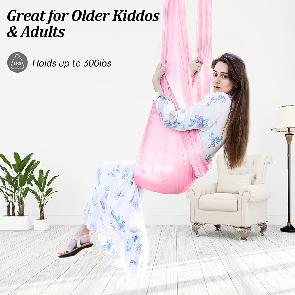 Aokitec Sensory Swing for Kids with Special Needs, Indoor Kids Swing Cuddle Hammock Chair Adjustable Aerial Swing for Children with Autism, ADHD, Asperger, Sensory Integration(Blue)