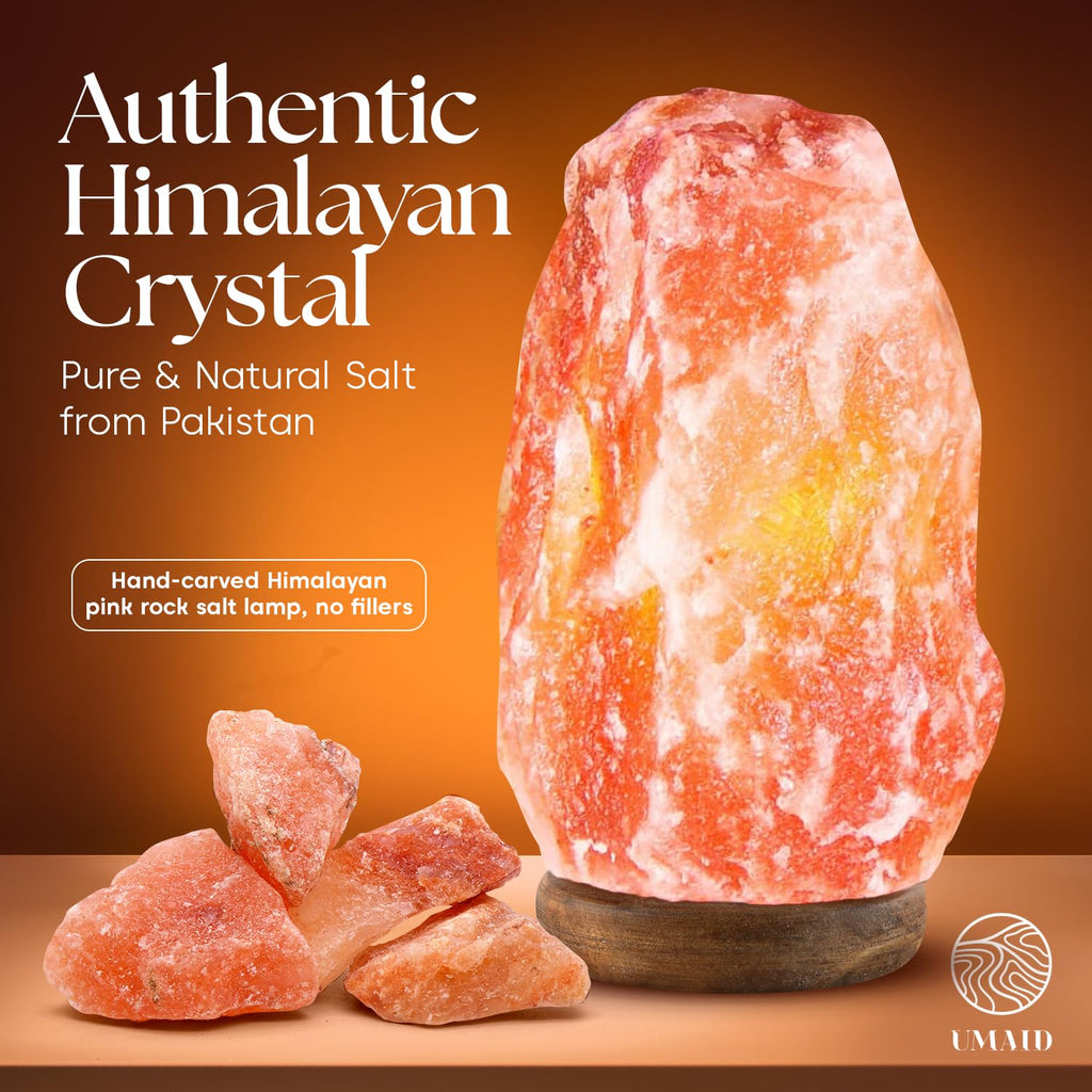 UMAID Himalayan Salt Lamp Bowl with 6 Himalayan Salt Massage Stones, Dimmable Pink Rock Salt Lamp for Bedroom, Office Desk & Meditation Room, Spa Decor, Relaxation Home Decor Gifts for Men & Women