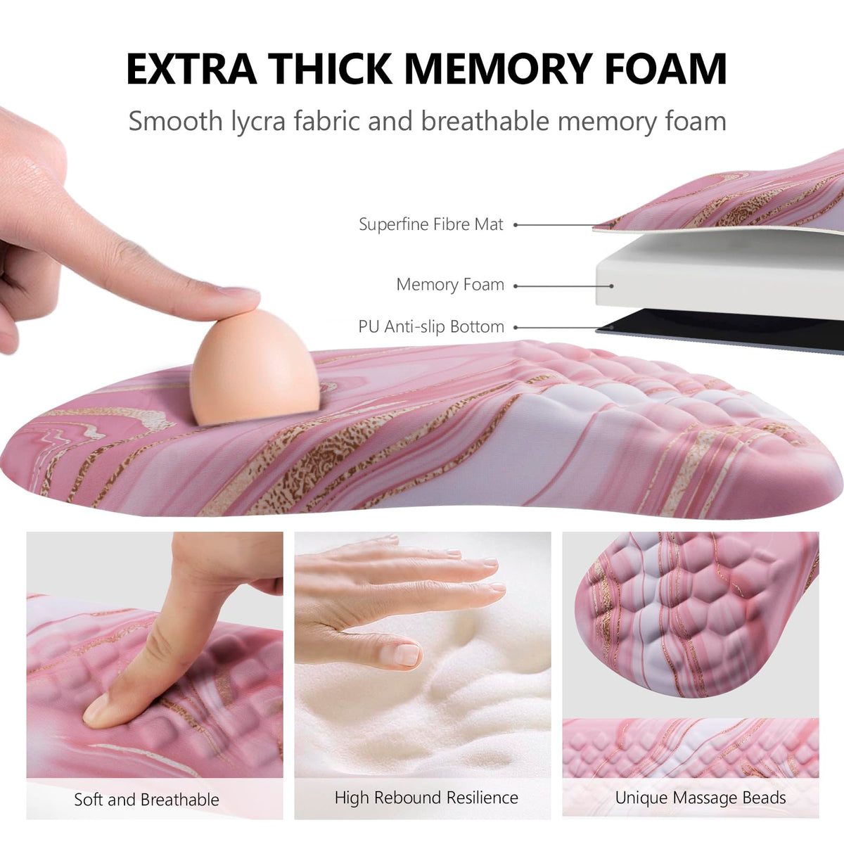 Ergonomic Mouse Pad with Wrist Support and Keyboard Wrist Rest Set | Memory Foam Wrist Cushion, Non-Slip PU Base, Massage Design, Relieves Wrist Pressure for Work, Gaming & Office Use