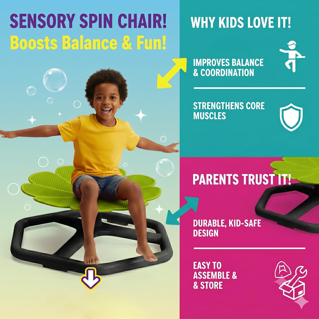 Spinning Chair for Autistic Kids,Sensory Swivel Chair, 220LBS Weight Capacity, Sensory Toy for ADHD & Autism 3-6 Years Children,Training Body Coordination, Metal Base Non-Slip Design (Red)
