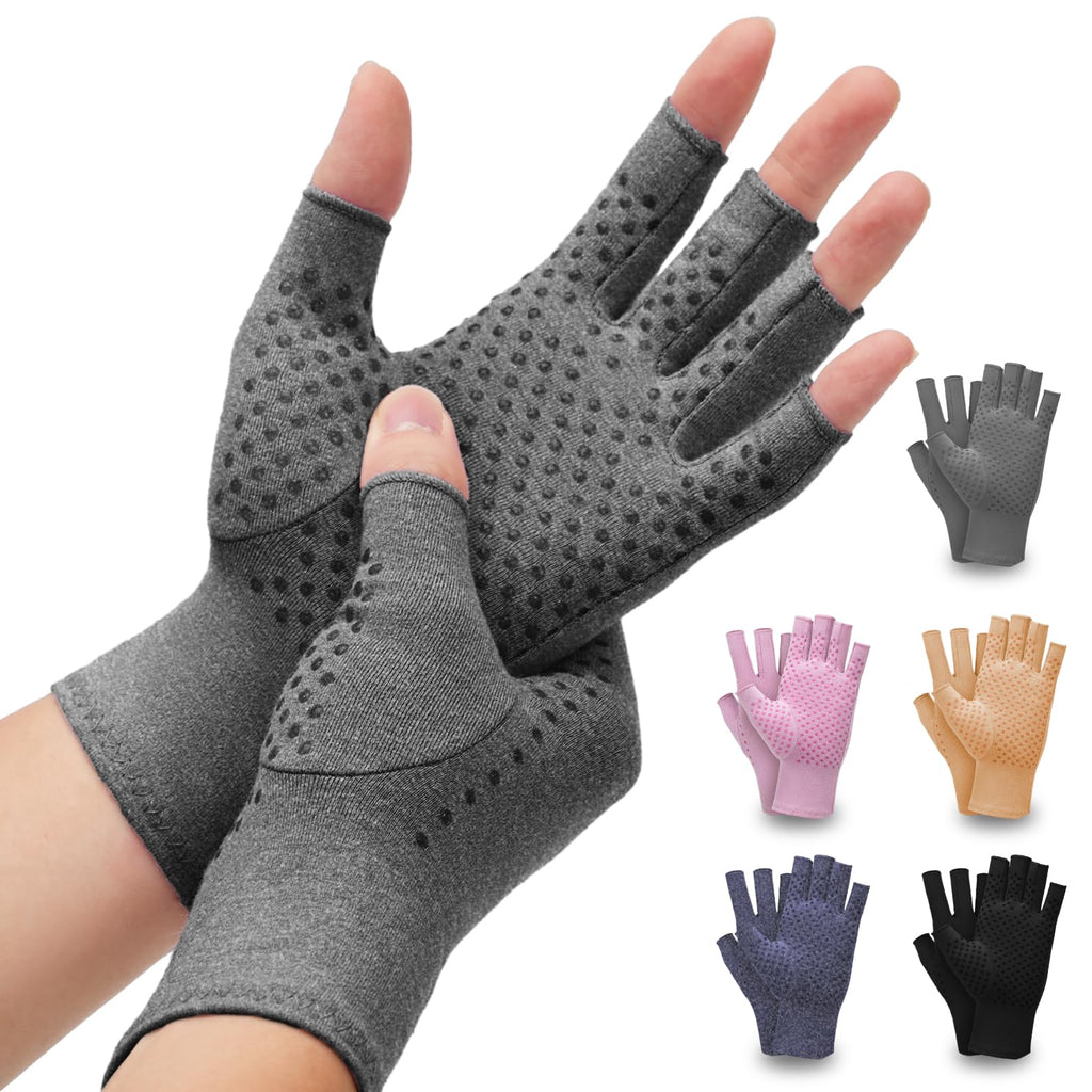 DRNAIETY 2-Pair Arthritis Compression Gloves- for Hand Arthritis, Carpal Tunnel Pain, Rheumatoid Arthritis, RSI, Fingerless, Anti-Slip, Breathable Gloves for Men & Women, Typing, Daily Use(M Brown)