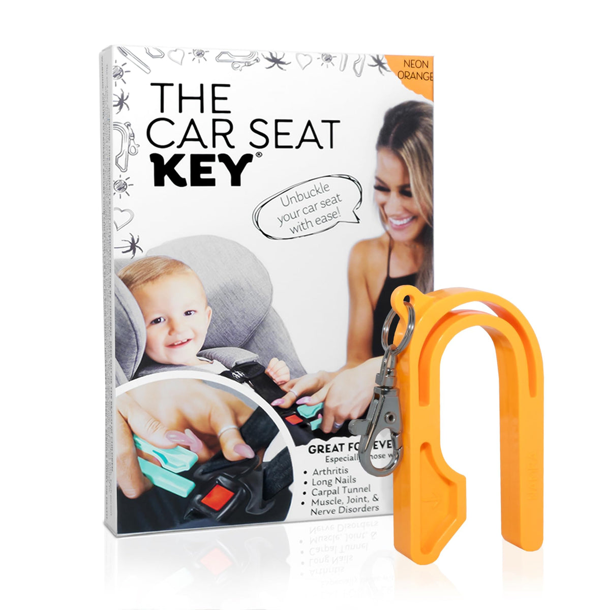 The Car Seat Key - Original Car Seat Key Chain Buckle Release Tool - Easy Unbuckle Opener Aid for Nails, Parents, Grandparents & Older Children by NAMRA Made in USA (Black)