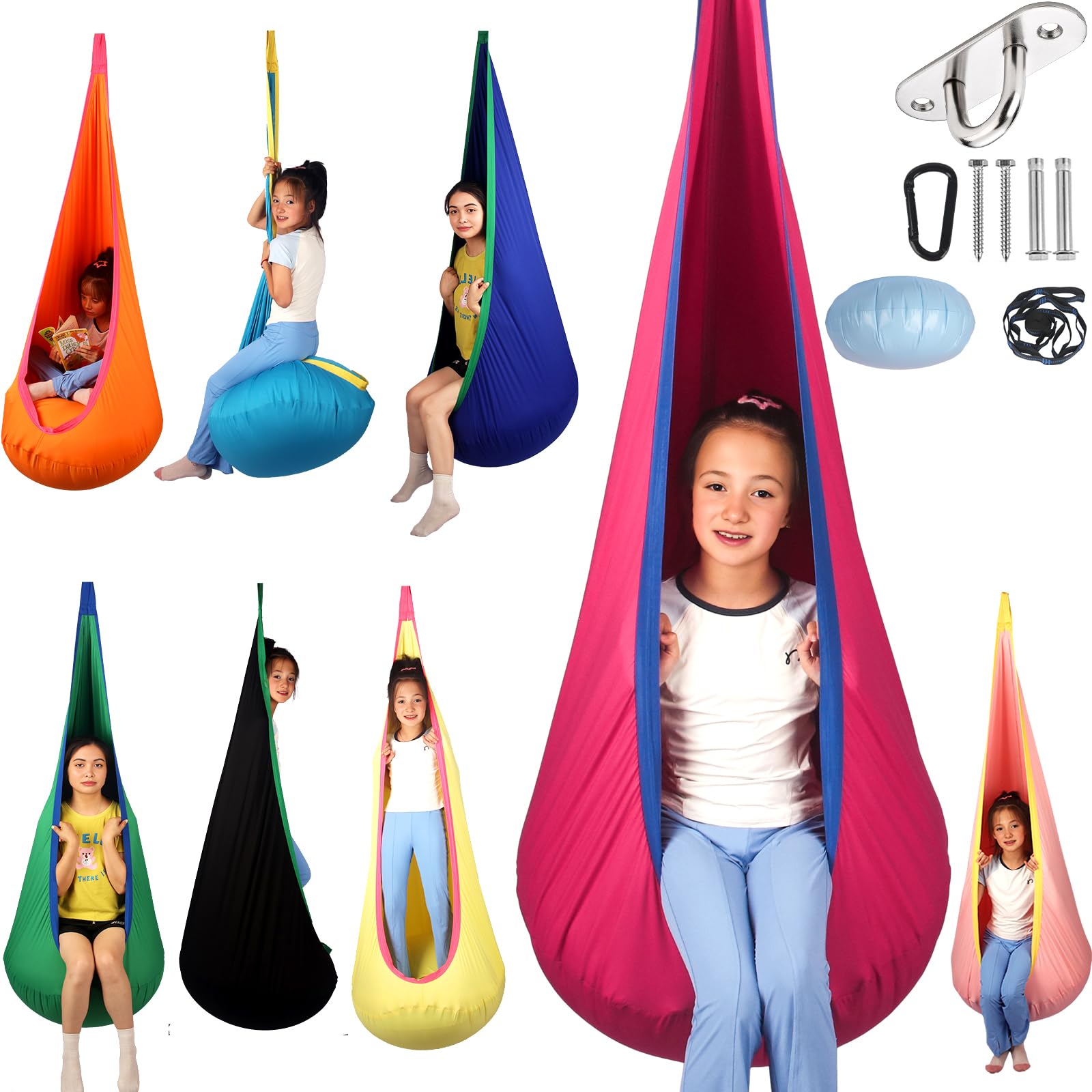 Sensory Pod Swing for Kids | Hammock Chair Seat, Inflatable Cushion, Includes Hardware Hanger Kit for Aspergers Autism ADHD