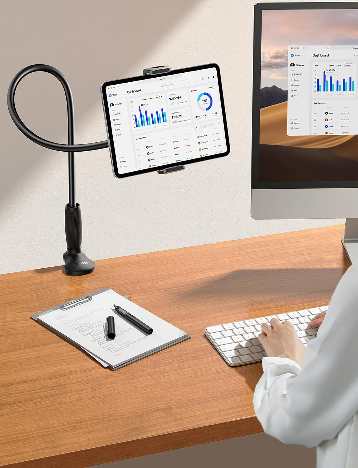 Lamicall Gooseneck Tablet Holder for Bed, Unique Tapered Flexible Arm | Fully Adjustable, iPad Kindle Holder Stand for Reading in Bed, Tablet Mount for 4.7-13" iPad, Kindle, Switch, Galaxy, iPhone