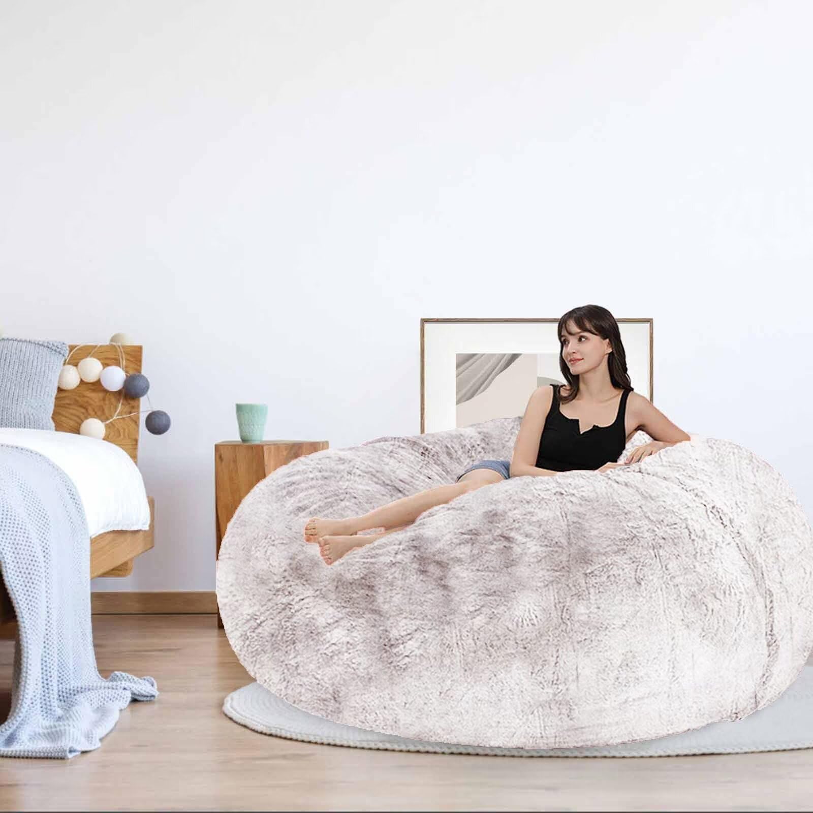 HDMLDP Bean Bag Chair for Adults Kids Without Filling Comfy Fluffy Giant Round Beanbag Lazy Sofa Cover for Reading Chair Floor Chair, 6FT, Grey