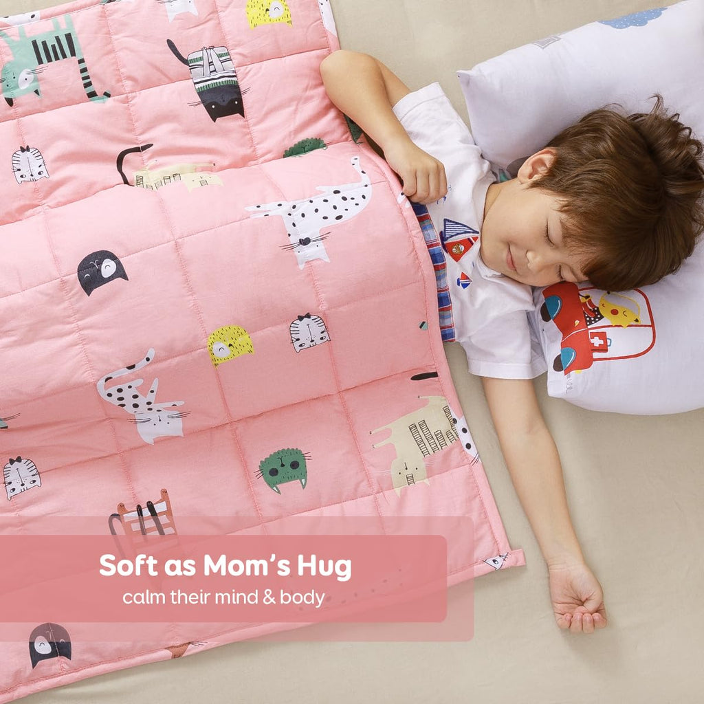 Sivio Weighted Blanket - All-Natural 100% Cotton Weighted Blanket 5 lbs 36 x 48 inches, Washable Breathable Heavy Blanket for Calm Sleeping for Home and School Nap, Blue Dinosaur
