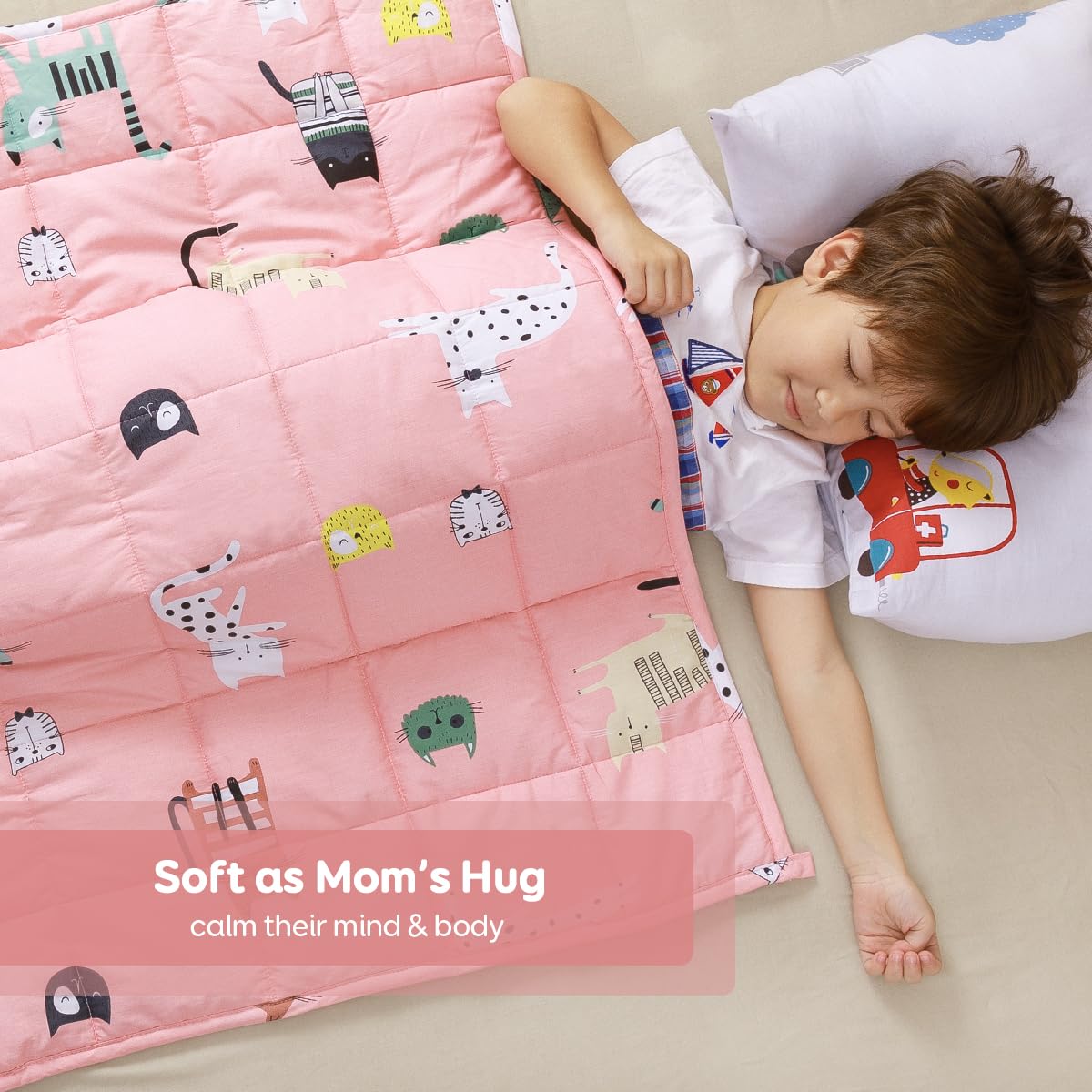 Sivio Weighted Blanket - All-Natural 100% Cotton Weighted Blanket 5 lbs 36 x 48 inches, Washable Breathable Heavy Blanket for Calm Sleeping for Home and School Nap, Blue Dinosaur