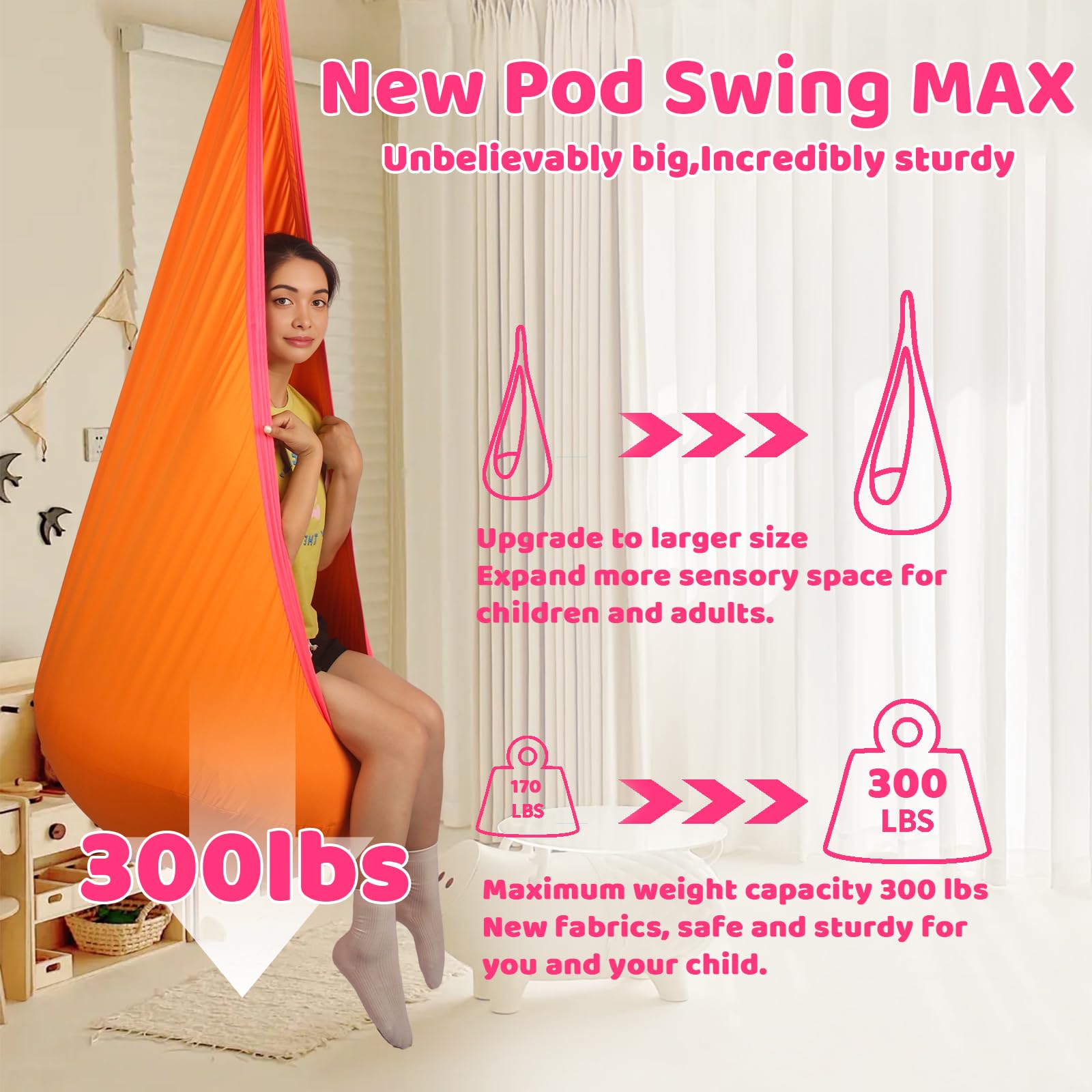 Sensory Pod Swing for Kids | Hammock Chair Seat, Inflatable Cushion, Includes Hardware Hanger Kit for Aspergers Autism ADHD