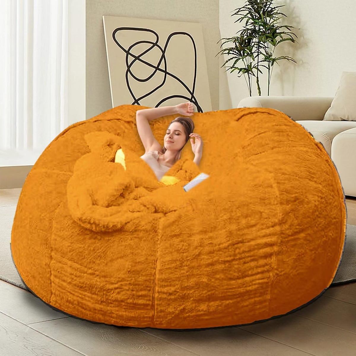 HDMLDP Bean Bag Chair for Adults Kids Without Filling Comfy Fluffy Giant Round Beanbag Lazy Sofa Cover for Reading Chair Floor Chair, 6FT, Grey