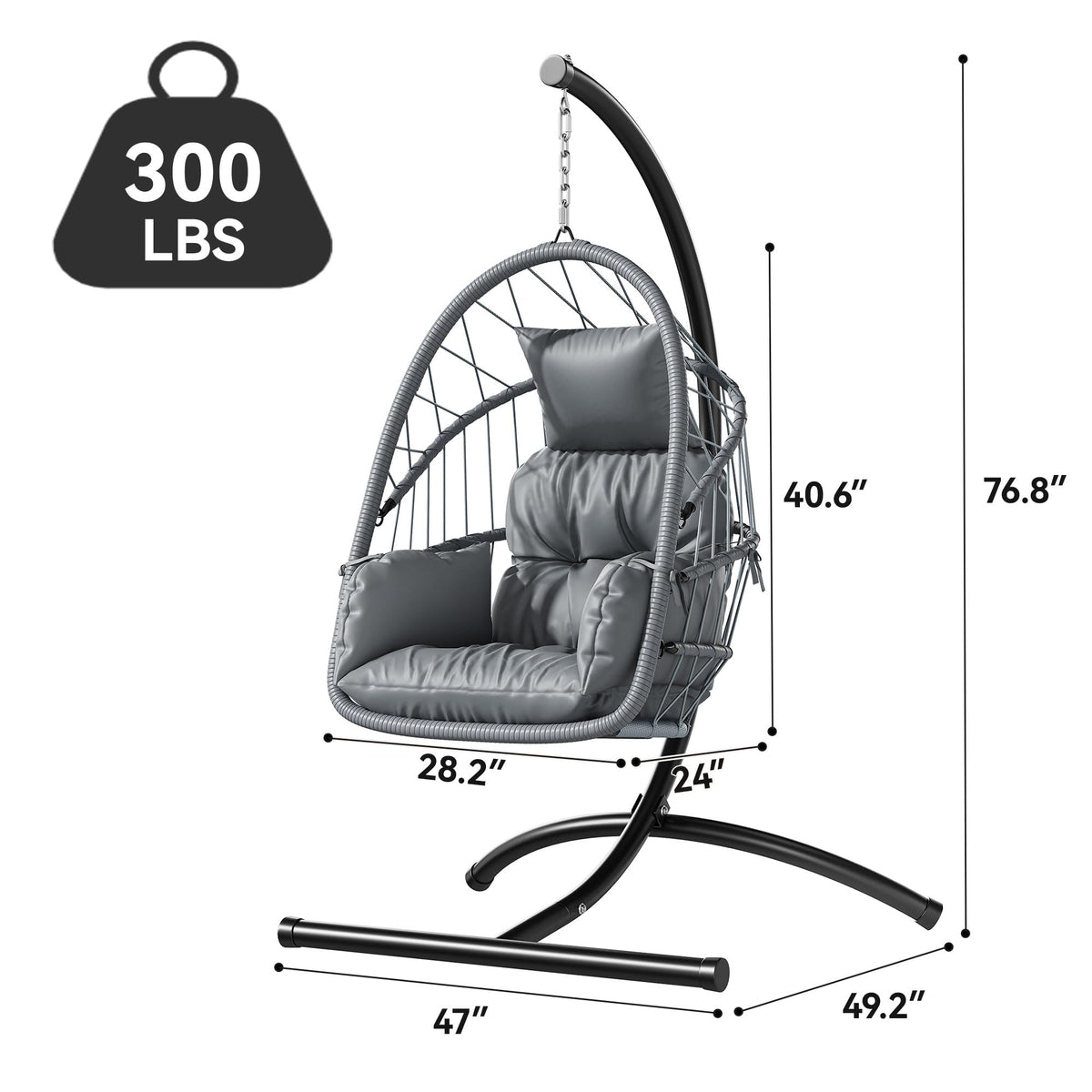 YITAHOME Hanging Egg Chair with Stand, Wicker Rattan Egg Swing Chair with 360° Swivel, Cushions, Strong Frame with 330 lbs of Support for Indoor, Outdoor, Grey