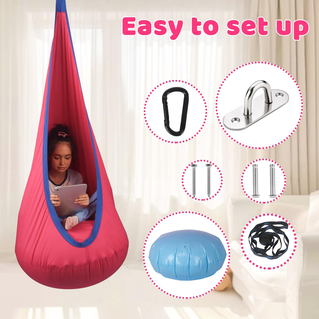 Sensory Pod Swing for Kids | Hammock Chair Seat, Inflatable Cushion, Includes Hardware Hanger Kit for Aspergers Autism ADHD