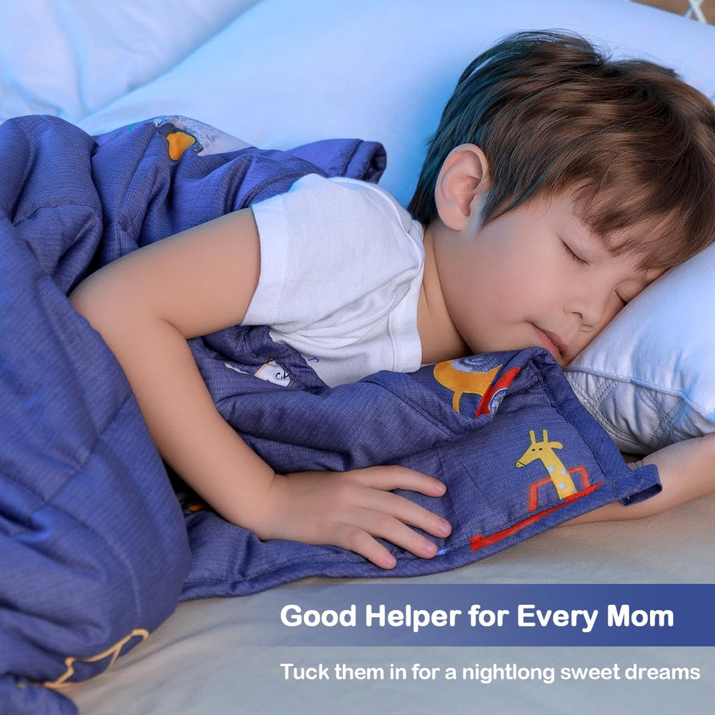 Sivio Weighted Blanket - All-Natural 100% Cotton Weighted Blanket 5 lbs 36 x 48 inches, Washable Breathable Heavy Blanket for Calm Sleeping for Home and School Nap, Blue Dinosaur