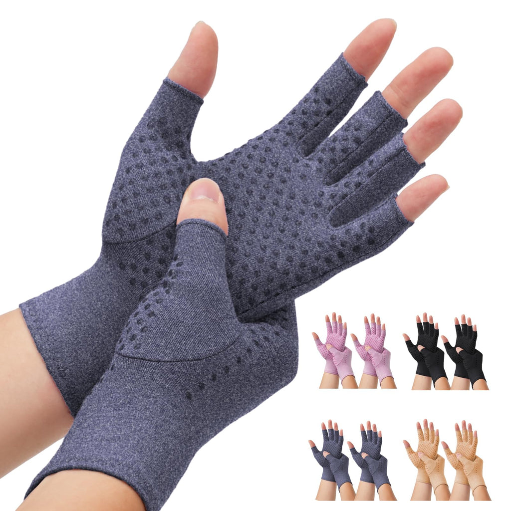 DRNAIETY 2-Pair Arthritis Compression Gloves- for Hand Arthritis, Carpal Tunnel Pain, Rheumatoid Arthritis, RSI, Fingerless, Anti-Slip, Breathable Gloves for Men & Women, Typing, Daily Use(M Brown)