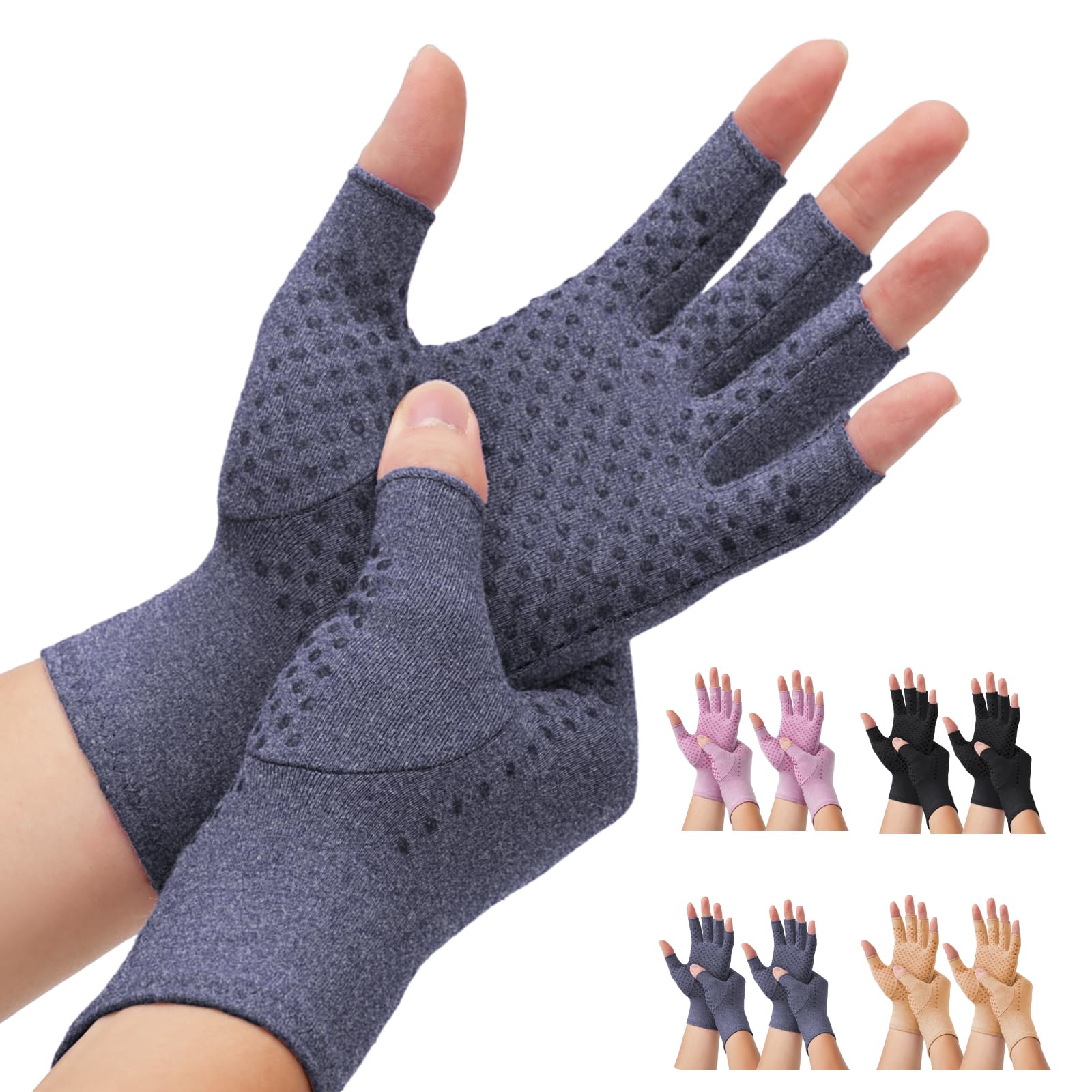 DRNAIETY 2-Pair Arthritis Compression Gloves- for Hand Arthritis, Carpal Tunnel Pain, Rheumatoid Arthritis, RSI, Fingerless, Anti-Slip, Breathable Gloves for Men & Women, Typing, Daily Use(M Brown)