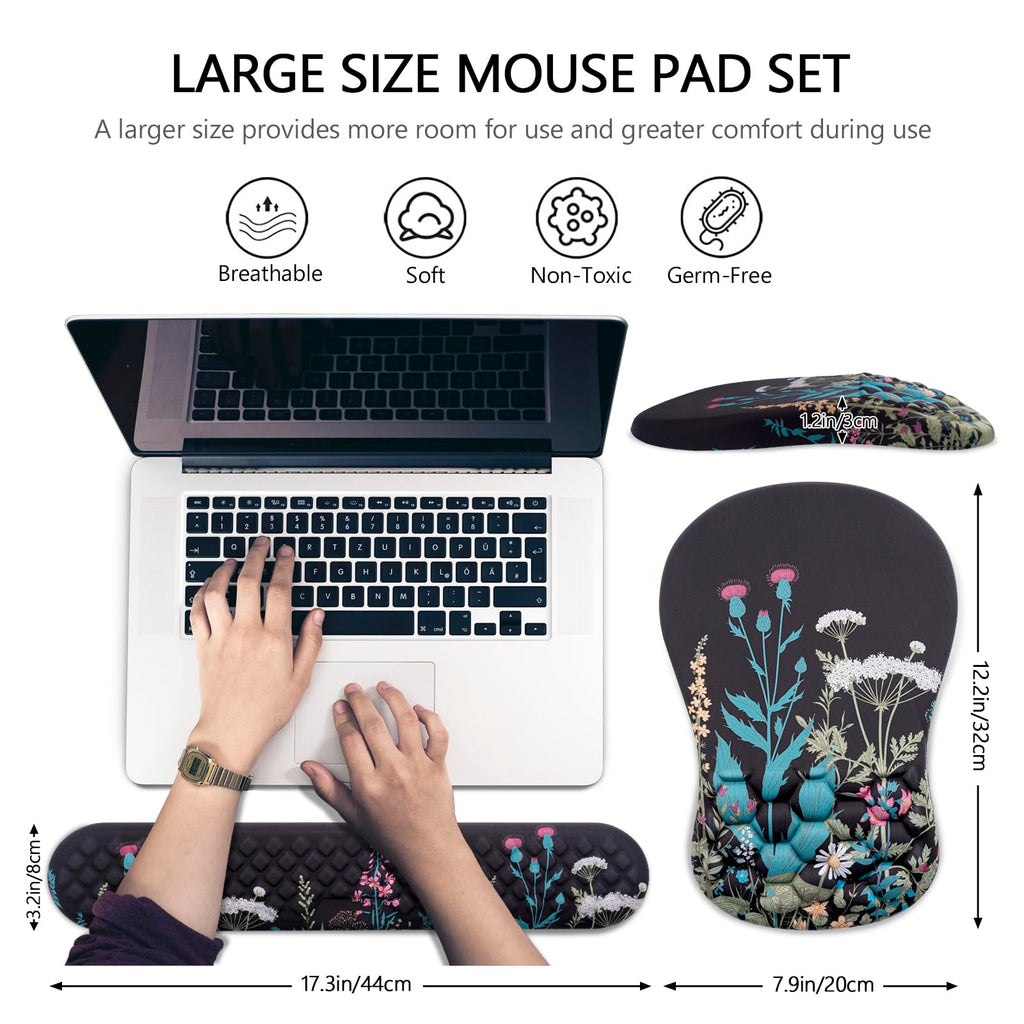 Ergonomic Mouse Pad with Wrist Support and Keyboard Wrist Rest Set | Memory Foam Wrist Cushion, Non-Slip PU Base, Massage Design, Relieves Wrist Pressure for Work, Gaming & Office Use