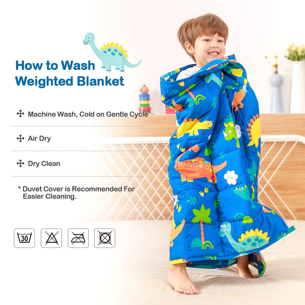 Sivio Weighted Blanket - All-Natural 100% Cotton Weighted Blanket 5 lbs 36 x 48 inches, Washable Breathable Heavy Blanket for Calm Sleeping for Home and School Nap, Blue Dinosaur