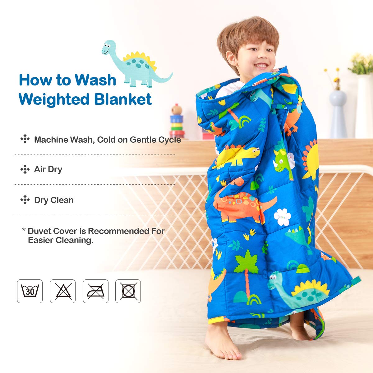 Sivio Weighted Blanket - All-Natural 100% Cotton Weighted Blanket 5 lbs 36 x 48 inches, Washable Breathable Heavy Blanket for Calm Sleeping for Home and School Nap, Blue Dinosaur