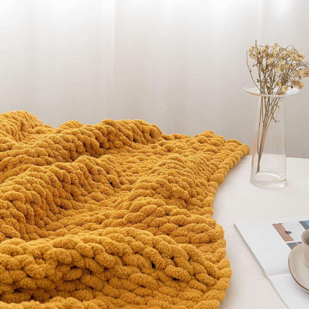 Soft Chunky Knit Throw Blanket for Couch, Cozy Warm Knitted Blankets | Hand Knit with Jumbo Chenille, Lightweight Warm Fluffy Decor for Women, Mom, Her & Girls, Sofa, Chair, Bed, 40"×40" (Gray)
