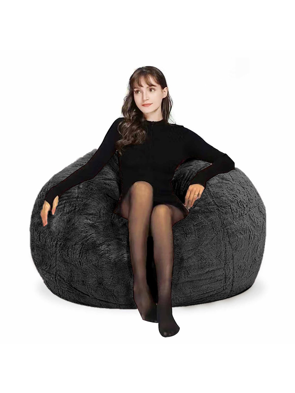 HDMLDP Bean Bag Chair for Adults Kids Without Filling Comfy Fluffy Giant Round Beanbag Lazy Sofa Cover for Reading Chair Floor Chair, 6FT, Grey