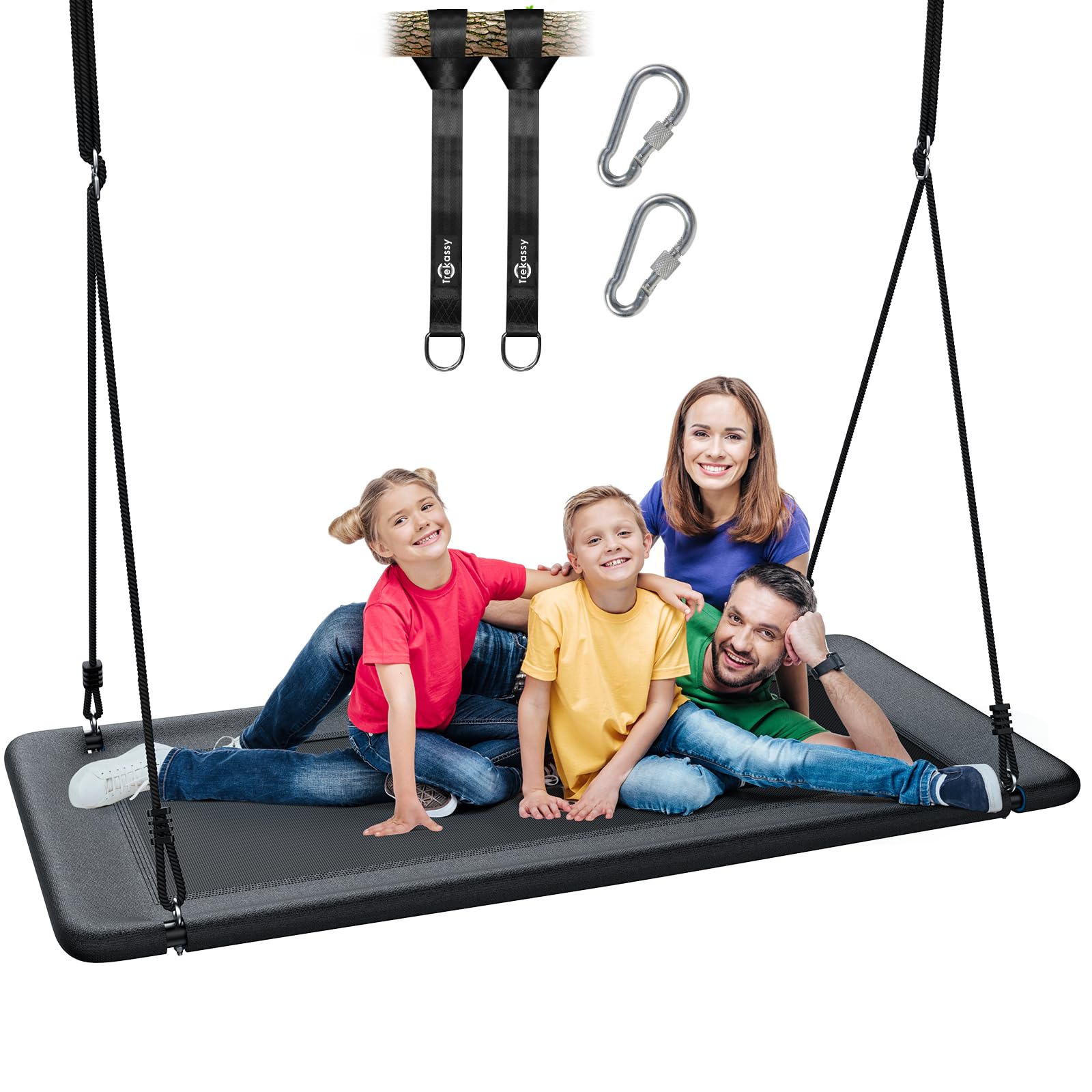 Trekassy 60" Extra Large Rectangle Tree Swing - Heavy Duty 700lb Capacity, Waterproof Platform for Kids & Adults with Complete Installation Kit & 2 Tree Straps (Beige)