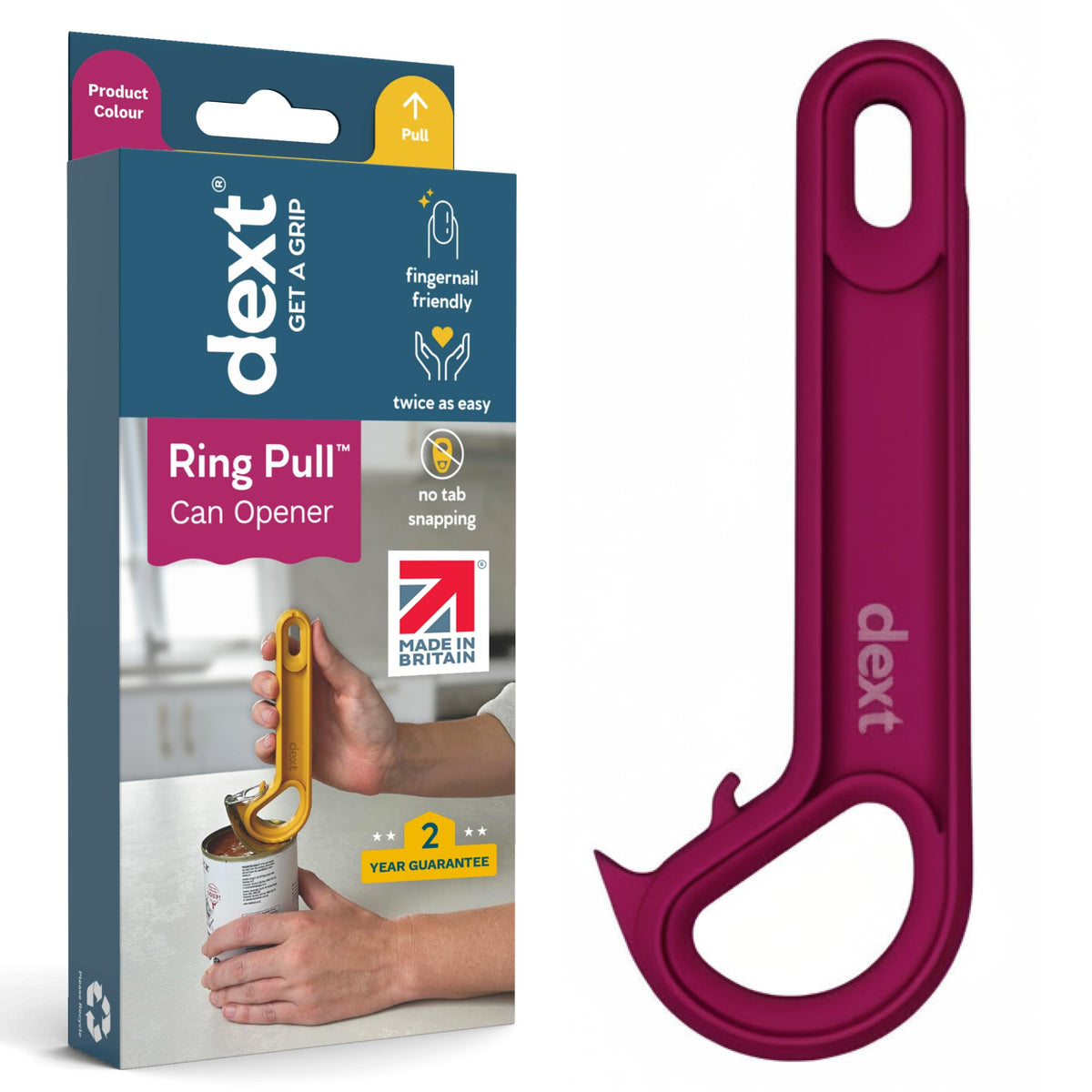 Dext - Ring Pull Can Opener, Pop Can Opener for Seniors, Arthritis, and Parkinson’s, Easy Open, Ergonomic Handle with Comfortable Grip. Perfect for Soda, Pet Food, and More (Mulberry)