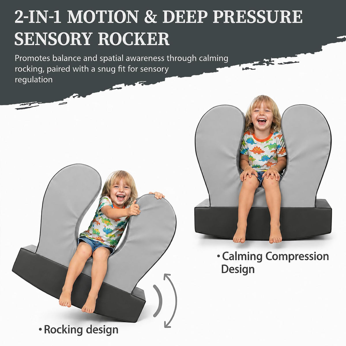 Sensory Chair for Kids, Squeeze & Rock, PU, Emotional Regulation & Focus | Calming Compression Rocker for Autism ADHD, Supportive High-Density Foam, Fit for Reading Corner, Playroom, Therapy Room