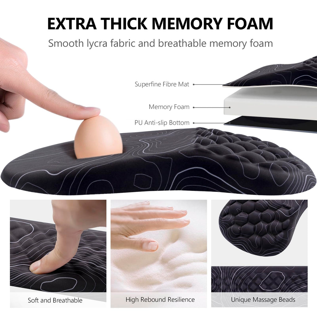 Ergonomic Mouse Pad with Wrist Support and Keyboard Wrist Rest Set | Memory Foam Wrist Cushion, Non-Slip PU Base, Massage Design, Relieves Wrist Pressure for Work, Gaming & Office Use