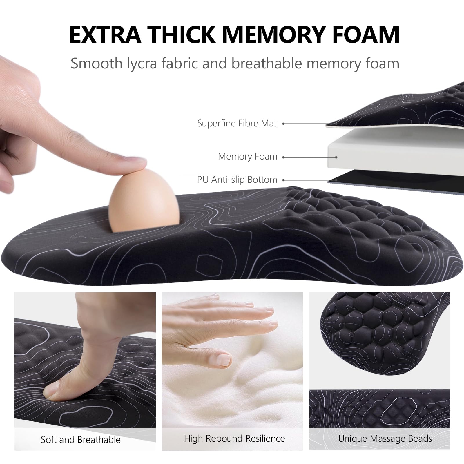 Ergonomic Mouse Pad with Wrist Support and Keyboard Wrist Rest Set | Memory Foam Wrist Cushion, Non-Slip PU Base, Massage Design, Relieves Wrist Pressure for Work, Gaming & Office Use