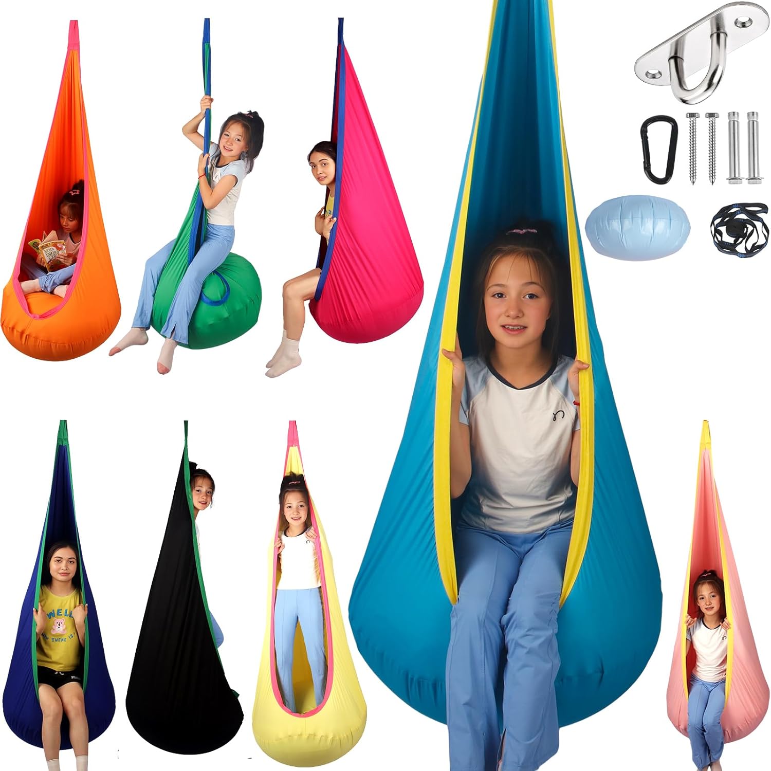 Sensory Pod Swing for Kids | Hammock Chair Seat, Inflatable Cushion, Includes Hardware Hanger Kit for Aspergers Autism ADHD