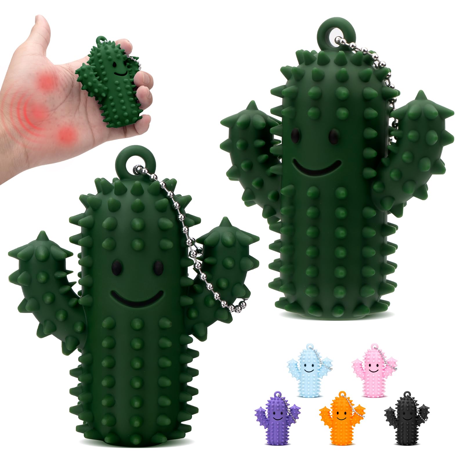2Pcs Little Ouchies Pain Fidget, Silicone Cactus Pain Stim Fidget Toy for Adults, Little Ouchies Grippie Spiky Stim Tool Keychain for Hard Spiky Sensory Toys Anxiety Relief Fun Gifts, Black