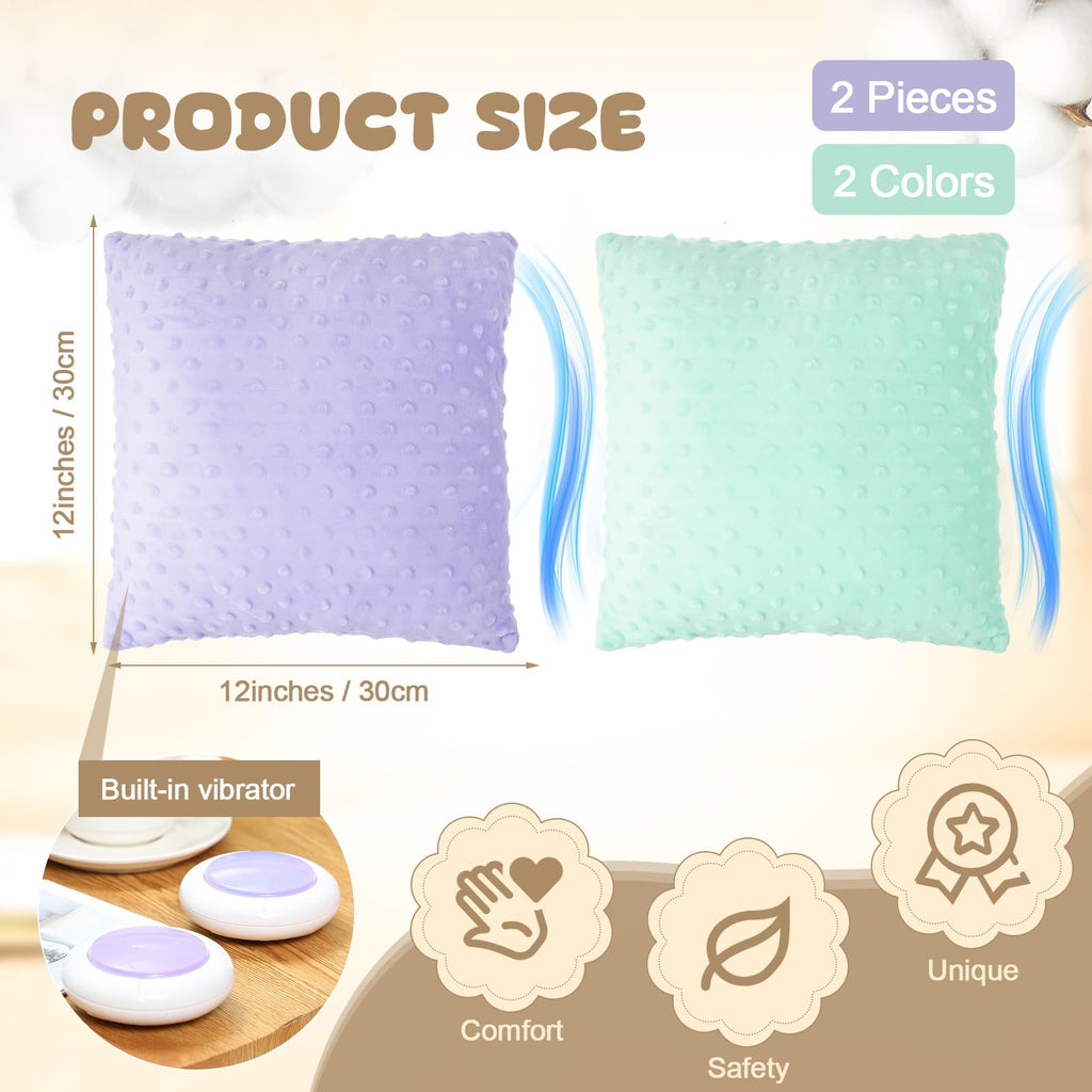 Kigley 2 Pack Vibrating Pillow Sensory Pillow for Kids Adults Pressure Activated 12 x 12 Massage with Textured Stimulation Bumps for Relieve Pain Stress Autistic Gifts for Home Travel(Violet, Teal)