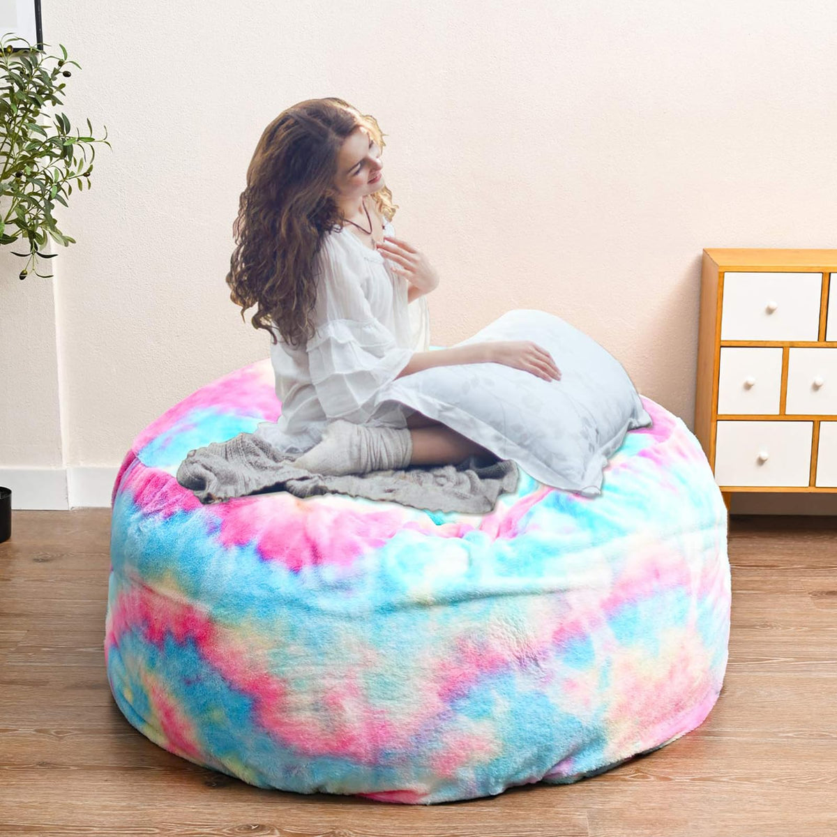 HDMLDP Bean Bag Chair for Adults Kids Without Filling Comfy Fluffy Giant Round Beanbag Lazy Sofa Cover for Reading Chair Floor Chair, 6FT, Grey