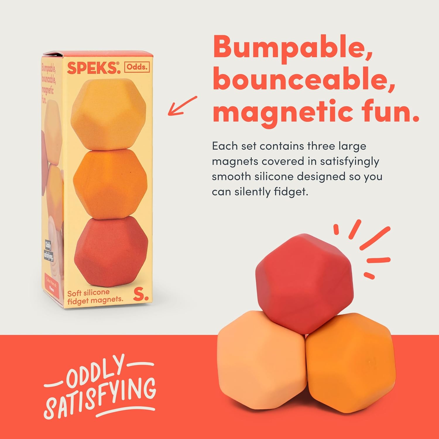Speks Odds Soft Silicone Fidget Magnets | Silent Stress Relief Toys | Textured Magnetic Balls for Adults & Teens 14+ | Orange
